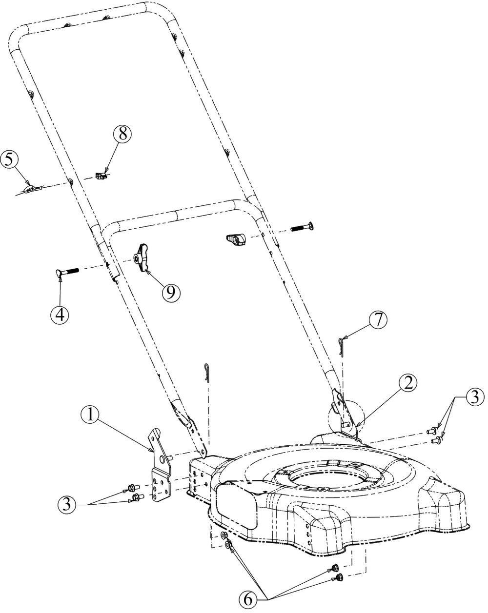 Handle Hardware Diagram and Parts List for 11A-02MY345 2022 Yard Machines Lawn Mower